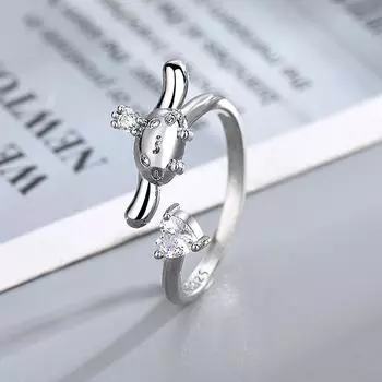 Милое большое собачье ушное кольцо с бриллиантом в форме сердца для женщин, открывающиеся ювелирные изделия, кольца