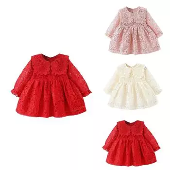 Милое детское длинное платье принцессы с оборками на рукавах, с кружевом и лоскутным узором 10 бежевый