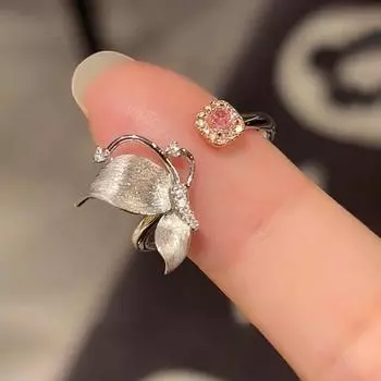 Милое девчачье розовое циркониевое бабочка открытое кольцо женское изысканное модное индивидуальное темпераментное универсальное кольцо