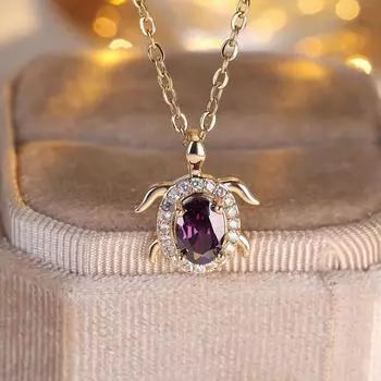 Милое фиолетовое овальное ожерелье с подвеской в виде черепахи из циркона для женщин, модное ожерелье с цепочкой золотого цвета, ювелирные изделия с животными фиолетовый/золотой