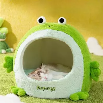 Милое гнездо для кошек на зиму, теплое плюшевое милое полузакрытое гнездо для щенков и котят, чтобы спать зимой, кровать для кошек для домашних животных Dean Green