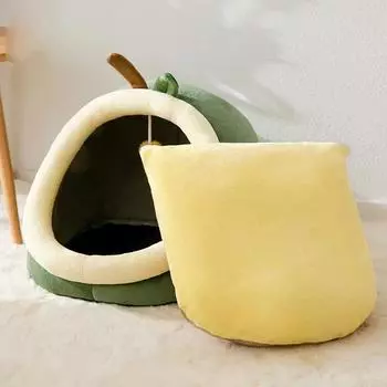 Милое гнездо для кошек, осенне-зимний теплый полузакрытый домик для кошек, плюшевый домик для маленьких собак, съемный домик для домашних животных S авокадо