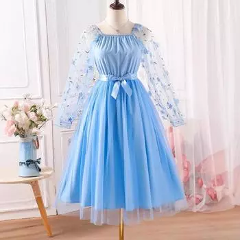 Милое голубое платье для девочек, летнее детское платье принцессы-суперфеи 130cm небесно-голубой