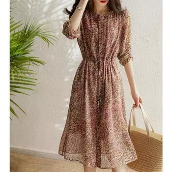 Милое и элегантное платье-рубашка в цветочек со шнуровкой из шелка Mulberry для женщин S