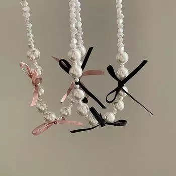 Милое и классное стильное женское ожерелье с бантом из ленты и жемчугом в стиле ретро, легкое, роскошное, элегантное, премиум, универсальное, на шею, на ключицу