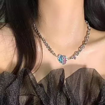 Милое и крутое двухцветное ожерелье Love Ins Trendy Hip-hop Babes Accessories Niche Design Sense Keybone Chain Women s Sweater Accessories