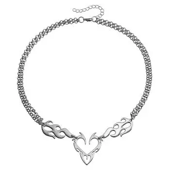 Милое и крутое хип-хоп ожерелье Hollow Flame Love, персонализированный и креативный кулон из нержавеющей стали, украшение для ожерелья для женщин