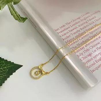 Милое и милое ожерелье с бантиком и кольцом из циркония на ключицу, темперамент, легкая роскошь, нишевое чувство