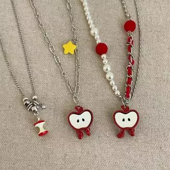 Милое и милое ожерелье с подвеской в виде красного яблока для женщин, уникальная индивидуальность, модный темперамент, универсальная цепочка на шею, цепочка на свитер