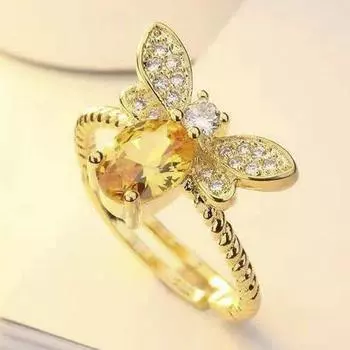Милое и милое желтое кольцо с кристаллами пчелы, женское нежное и элегантное женское свадебное украшение, аксессуары для банкетной вечеринки Adjustable