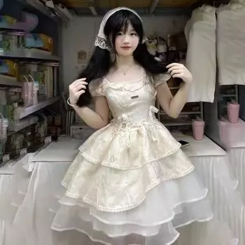 Милое и нежное лоскутное платье, летнее короткое платье L слоновая кость