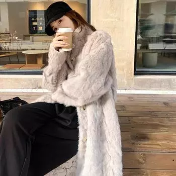 Милое и прохладное женское зимнее пальто из ягненка с воротником-стойкой, шуба средней и длинной длины S серый