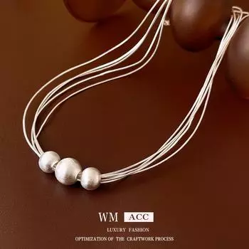 Милое и стильное многослойное ожерелье с круглыми бусинами и роскошными серьгами из легкого металла Necklace серебряный