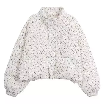 Милое и теплое зимнее пальто с коротким цветочным узором, идеально подходит для женщин S