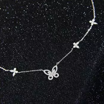 Милое изысканное колье-чокер с бабочкой, ослепительный кулон, ожерелье серебряного цвета, ювелирные изделия для свадебной вечеринки для дам, подарок 45cm белый