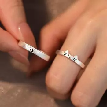 Милое кольцо для пары с изображением собаки и животного, тускло-лакированное, подарок на День святого Валентина, кольцо для кошек, открывающееся для женщин и мужчин Cat&Pig