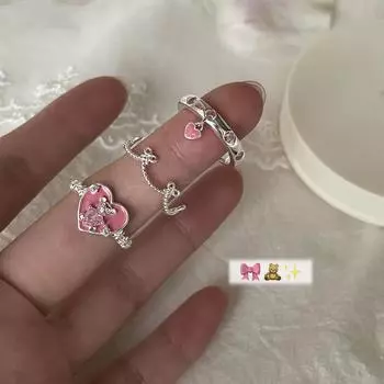Милое кольцо с медведем из стерлингового серебра 925 пробы, изысканное нежно-розовое кольцо с любовью, нишевое высококачественное кольцо с цирконием Opening adjustable