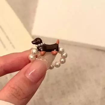 Милое кольцо с жемчугом в виде собаки-таксы для женщин, кольца для собак-колбасок, модные украшения, подарки для любителей животных OneSize