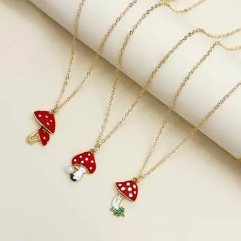 Милое красное ожерелье с мультяшным грибом, простое металлическое ожерелье из смолы для женщин и девочек, модные украшения