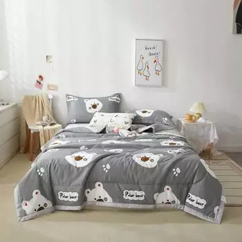 Милое летнее одеяло с изображением белого медведя из мультфильма, приятное для кожи, удобное, с принтом животных, с кондиционером, стеганое одеяло для детей, мальчиков и девочек 150x200cm Single 1Pc