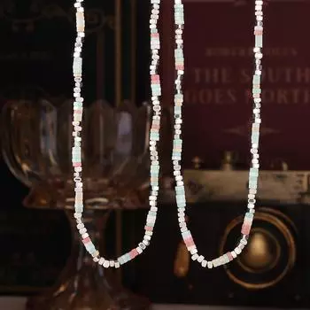 Милое маленькое свежее ожерелье из бисера Dopamine Wind, модная цветная цепочка на ключицу из натурального камня из нержавеющей стали, многослойная одежда