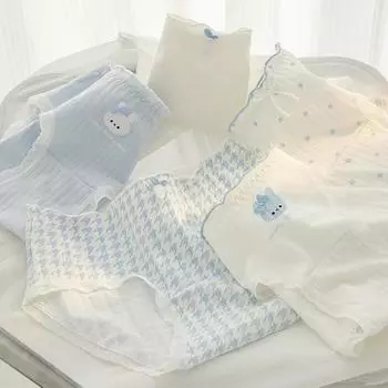 Милое милое милое нижнее белье кролика синего цвета для женщин с обвязкой на бедрах, дышащее, из чистого хлопка, антибактериальное, с треугольными чашечками и средней талией для девочек M