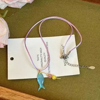 Милое мини-ожерелье в виде рыбки, красочное пляжное колье в стиле океана, модное ожерелье с подвеской из бусин для девочек Style1