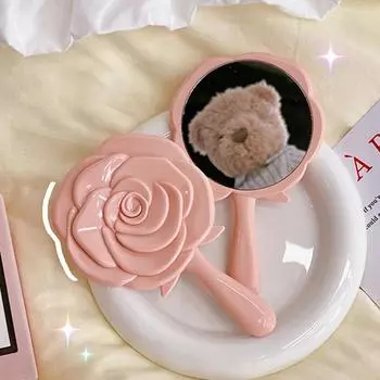Милое модное розовое ручное косметическое зеркало пластиковое зеркало туалетный столик чёрный