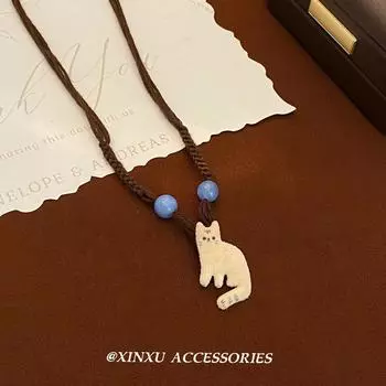 Милое мультяшное колье с подвеской в виде кошки, плетеное, высококлассное, для личности