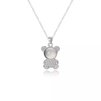 Милое мультяшное ожерелье из белого нефрита с бриллиантами в виде плюшевого мишки с милым и девичьим настроением, цепочка на ключицу с нишевым ощущением