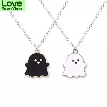Милое мультяшное ожерелье с подвеской в виде призрака и дружбы для пары, корейская мода, женское и мужское лучшее друг, милые женские ожерелья, ювелирные изделия 45cm