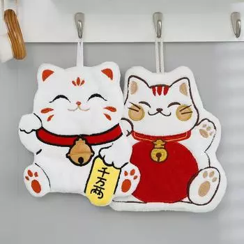 Милое мультяшное полотенце для рук с изображением счастливого кота, утолщенное, быстросохнущее, протирающее полотенце для ванной комнаты, коралловое бархатное, впитывающее воду, подвесное полотенце
