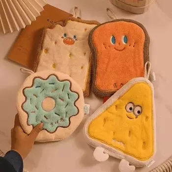 Милое мультяшное полотенце для вытирания рук, утолщенное, впитывающее, кавайное, мягкое полотенце с петлей для подвешивания, принадлежности для ванной комнаты