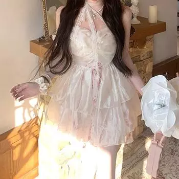 Милое облегающее платье с цветочным принтом и бантом S