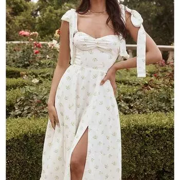Милое облегающее платье с цветочным принтом на бретелях для праздника, элегантное женское платье без рукавов с высокой талией, сексуальное платье А-силуэта 26228 S орион