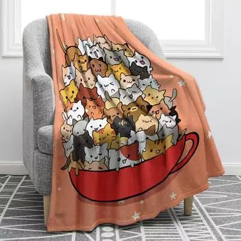 Милое одеяло в стиле котенка для дома, спальни, мягкое фланелевое одеяло, офисное одеяло для сна, доступное во все сезоны 70x100cm