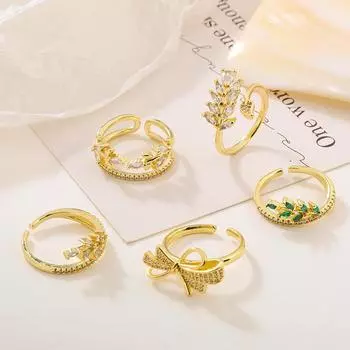 Милое открытое кольцо, модное кольцо с цирконием, женское простое регулируемое открытое кольцо opening adjustable