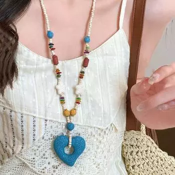 Милое ожерелье цвета допамина, бусины, чокер для отпуска на море, винтажное ожерелье с камнем любви, отпуск Style3