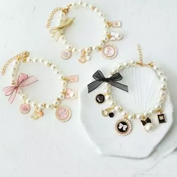 Милое ожерелье для собак Милый щенок Стразы Ошейник Цепочка Жемчужный ошейник Кошка S чёрный