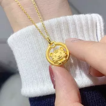 Милое ожерелье с изображением тигра из чистого золота, кулон с тигром женского зодиака, маленький милый матовый тигр, подарок на год рождения 40CM золотой