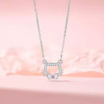 Милое ожерелье с кошкой для девочки, маленького свежего темперамента, с бантом для студентки, цепочка на ключицу из нержавеющей стали