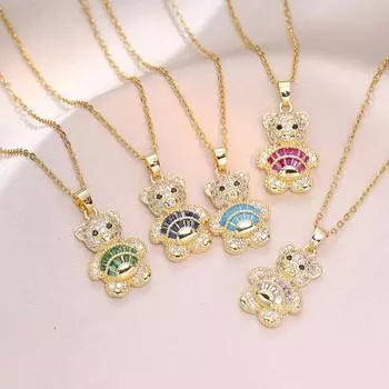 Милое ожерелье с медведем для женщин, новинка 2024, модное циркониевое медвежье золотого цвета, цепочка из нержавеющей стали, ювелирные изделия, аксессуары для свадебной вечеринки