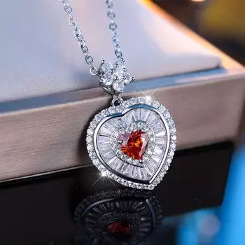 Милое ожерелье серебряного цвета с красным сердцем и цветком для женщин, свадебные украшения, подарок, женская мода красный