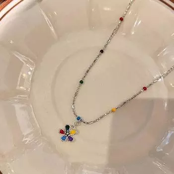 Милое ожерелье в виде цветка радуги, разноцветные клеевые бобы, цепочка на ключицу, милый стиль тысячелетия, новый стиль