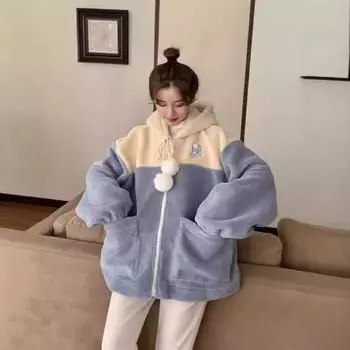 Милое пальто из овечьей шерсти для женщин, осенне-зимнее, универсальное, свободное, непродуваемое, с утолщенным верхом из бархата M розовый