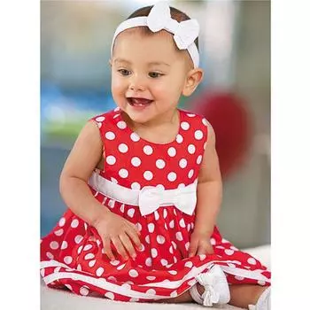 Милое платье без рукавов с бантом в горошек для маленьких девочек, летняя одежда 80