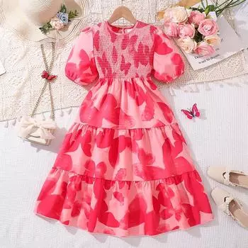 Милое платье для девочек, летнее детское праздничное платье принцессы с рукавами-фонариками и принтом бабочек 130cm=8Y красный