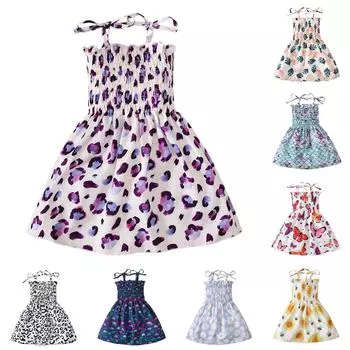 Милое платье для девочек, регулируемое платье с завязками на плечах, копченое платье без бретелек для девочек 110 чёрный