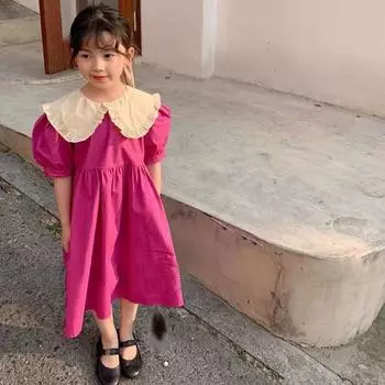 Милое платье для девочек с большими лацканами и объемными рукавами 9