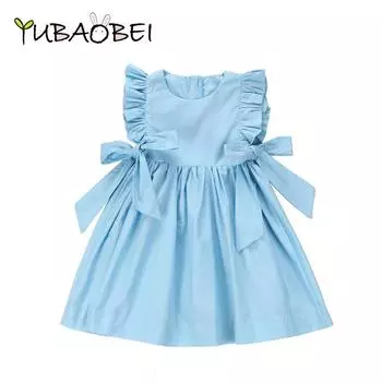 Милое платье для маленьких девочек 3–10 лет, одежда принцессы, летние шифоновые платья без рукавов с бантом для маленьких девочек 6t синий